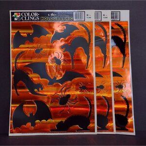 Vintage (3) Paper Magic Group Color Clings Holographic Cat Spider Bat Halloween